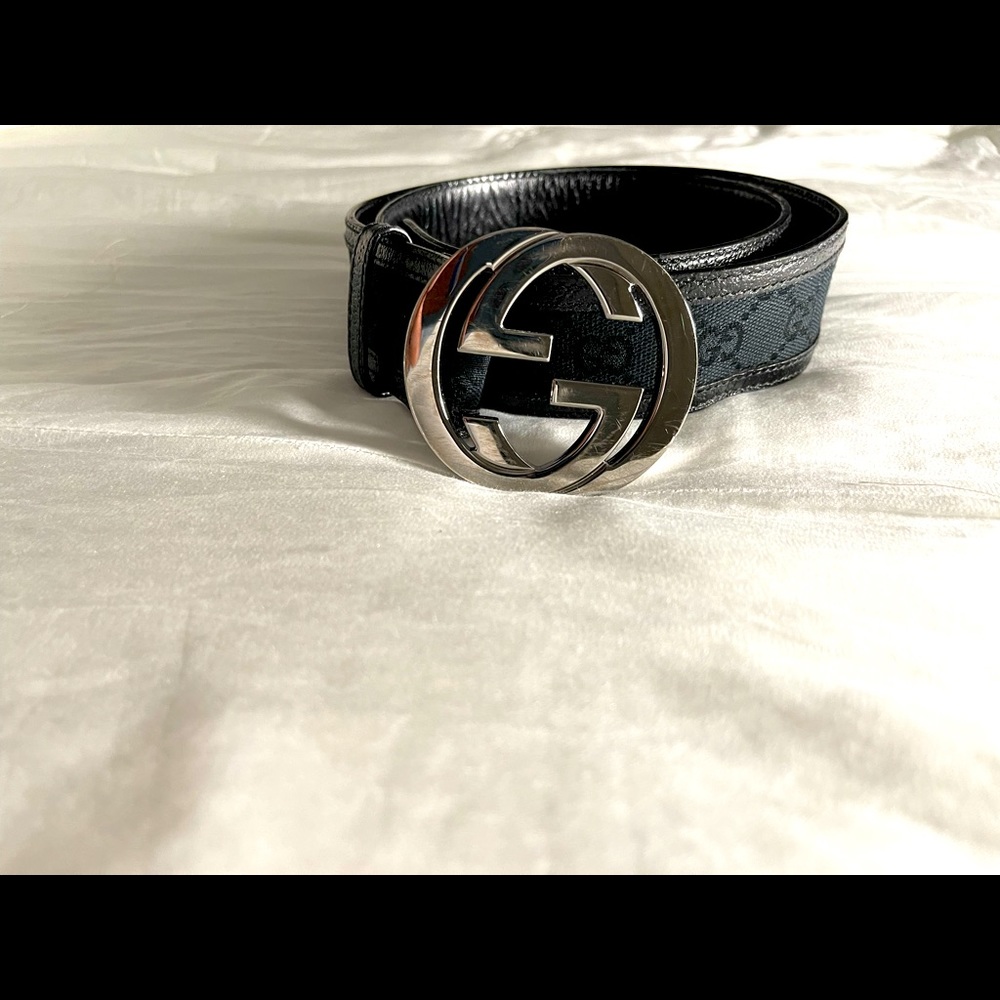 Interlocking G Gucci Canvas and Leather Belt in Black